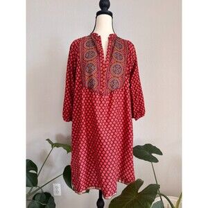 BIBA Orange Polka Dot Boho Tunic Dress 100% Cotton Size 38 (US 10/M) Ethnic